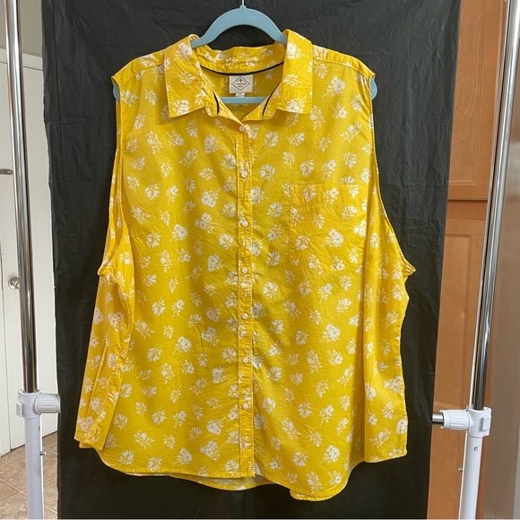 St. John's Bay 4X Yellow Floral Sleeveless Button Down Shirt Summer Resort - Picture 1 of 4
